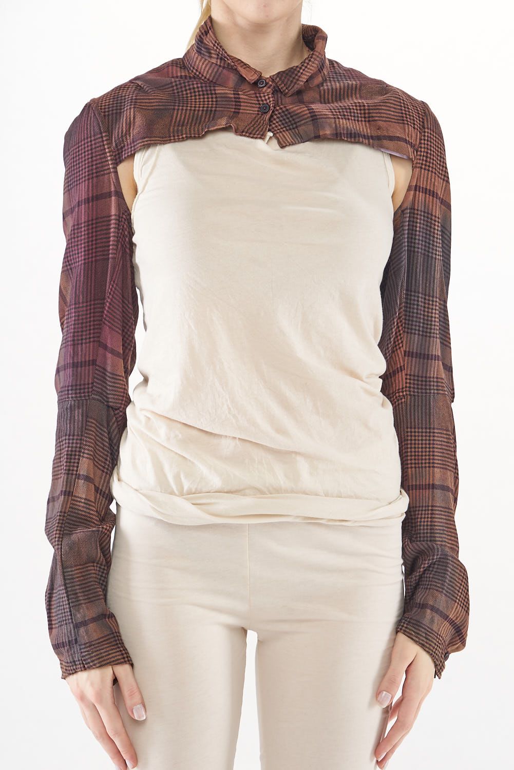 kurzer viskose karo-bolero mit hemdblusenkragen in uni