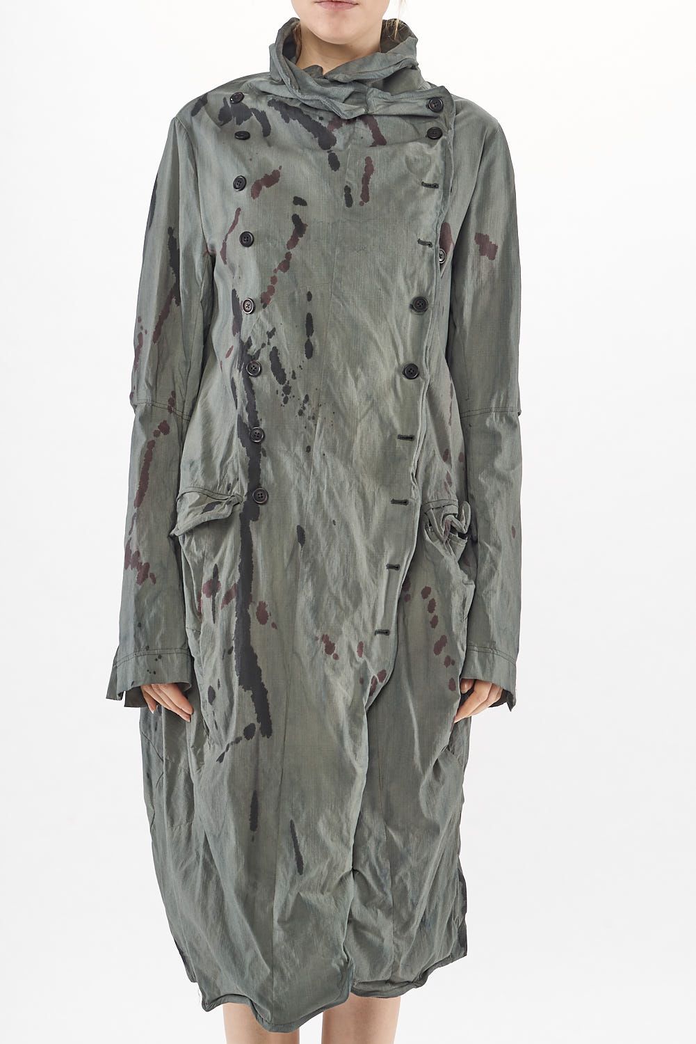 handbemalter woll-stretch-mantel mit asymmetrischer form