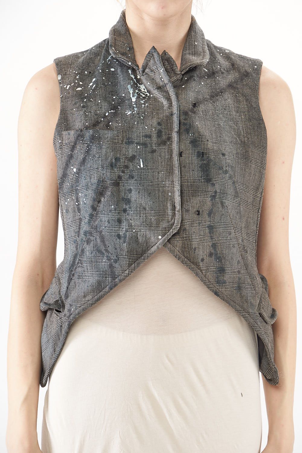 handbemalte karo-woll-weste mit haken & schlingen