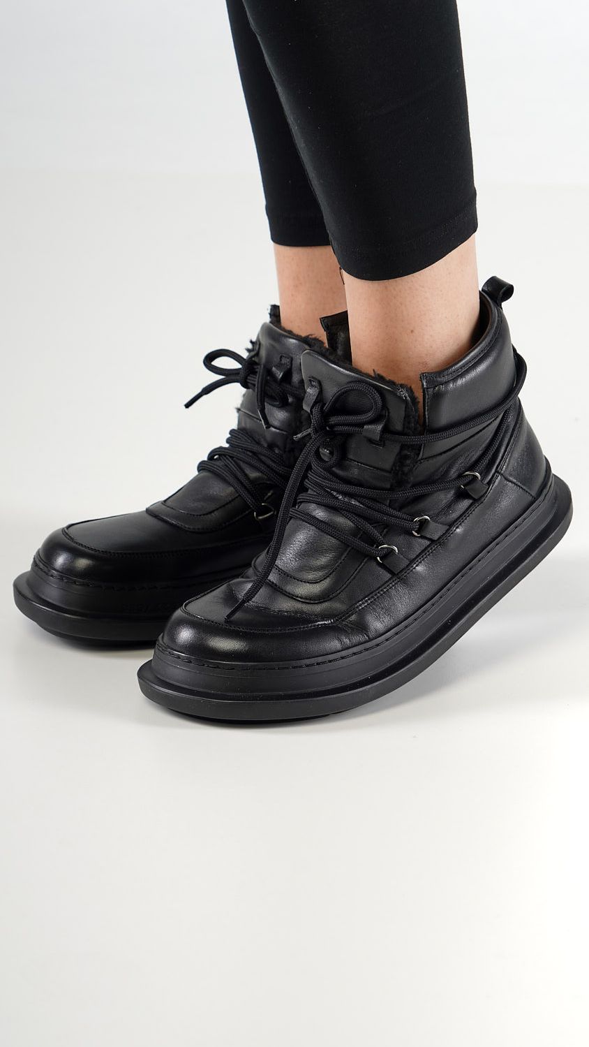 leder ankle boots mit schnürsenkeln