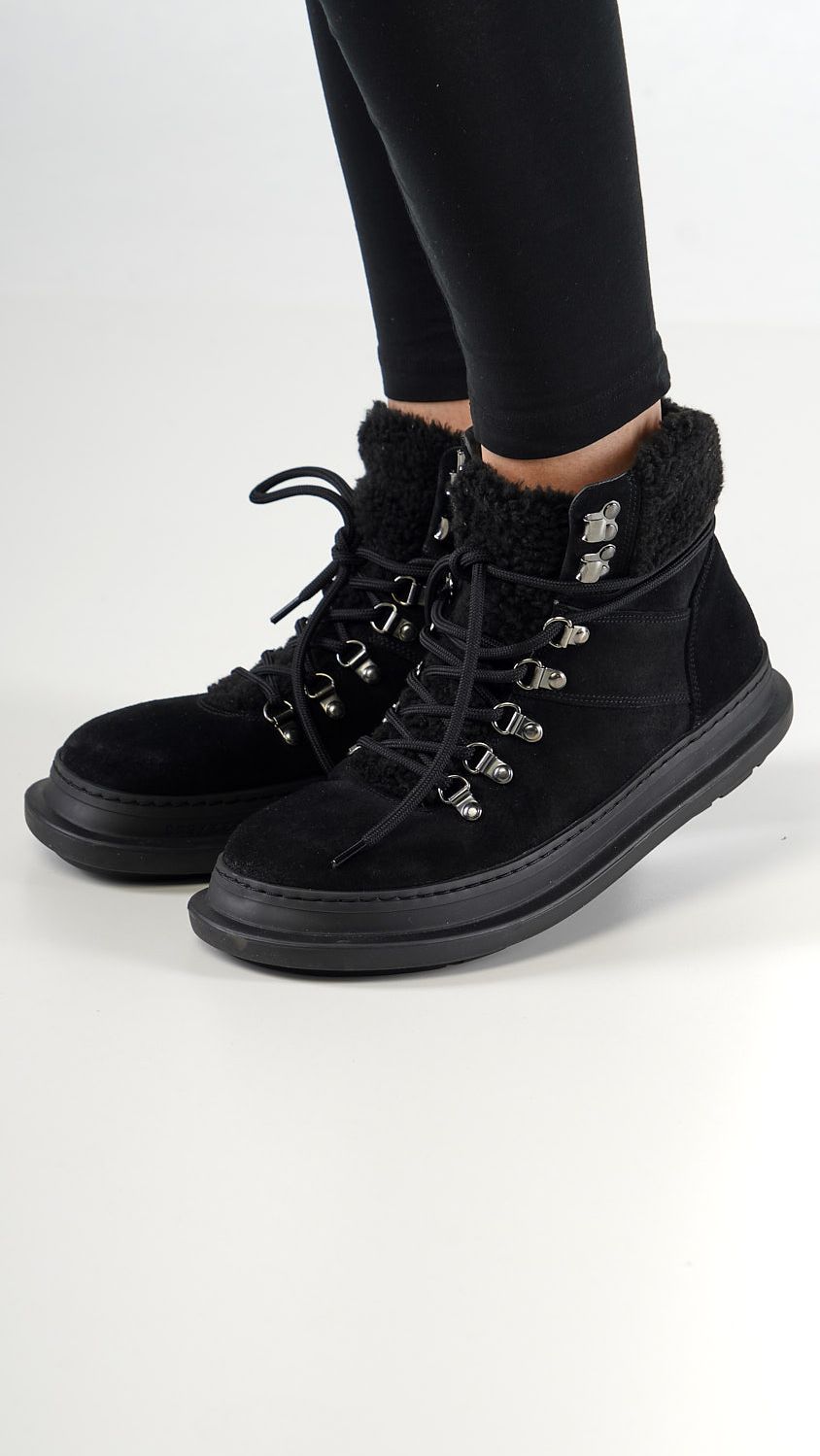 leder ankle boots mit teddy einsatz