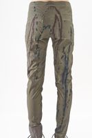 handbemalte und schmale woll-stretch-hose mit angeschittenem, elastischen bund