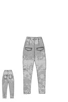 handbemalte woll-stretch-hose mit schmaler fußweite und klappentaschen