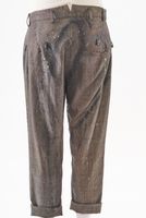 handbemalte karo-woll-hose mit leistentaschen und normalem schritt