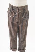 handbemalte karo-woll-hose mit leistentaschen und normalem schritt