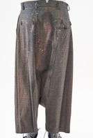 handbemalte und lässige karo-woll-hose mit festem bund und tiefem schritt