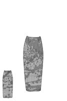 handbemalter und schmaler karo-woll-rock mit taillenbeleg