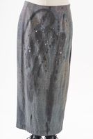 handbemalter und schmaler karo-woll-rock mit taillenbeleg