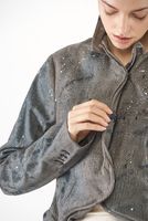 handbemalte und gefütterte karo-woll-jacke mit schmaler silhouette