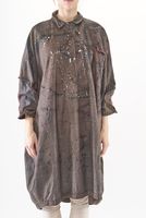 handbemaltes oversized karo-woll-kleid mit 3/4 arm